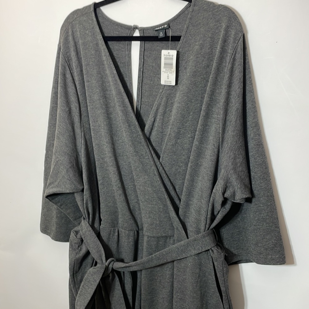 Torrid size 6 (30) CHARCOAL GREY TERRY SELF TIE CULOTTE JUMPSUIT - Picture 7 of 9